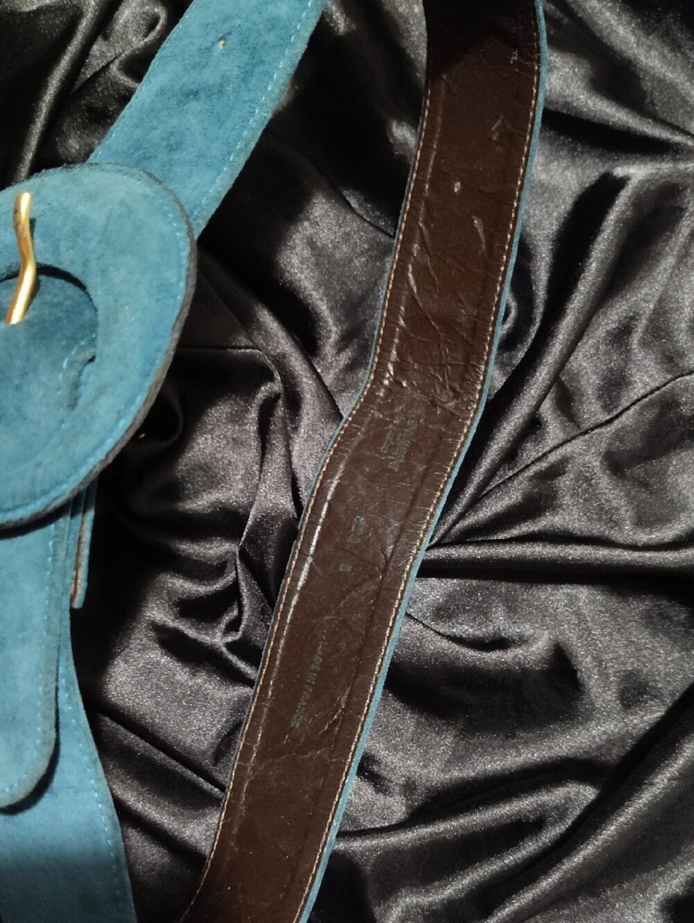 Vintage Yves Saint Laurent Teal Suede Round-Buckle Belt - Picture 7 of 9